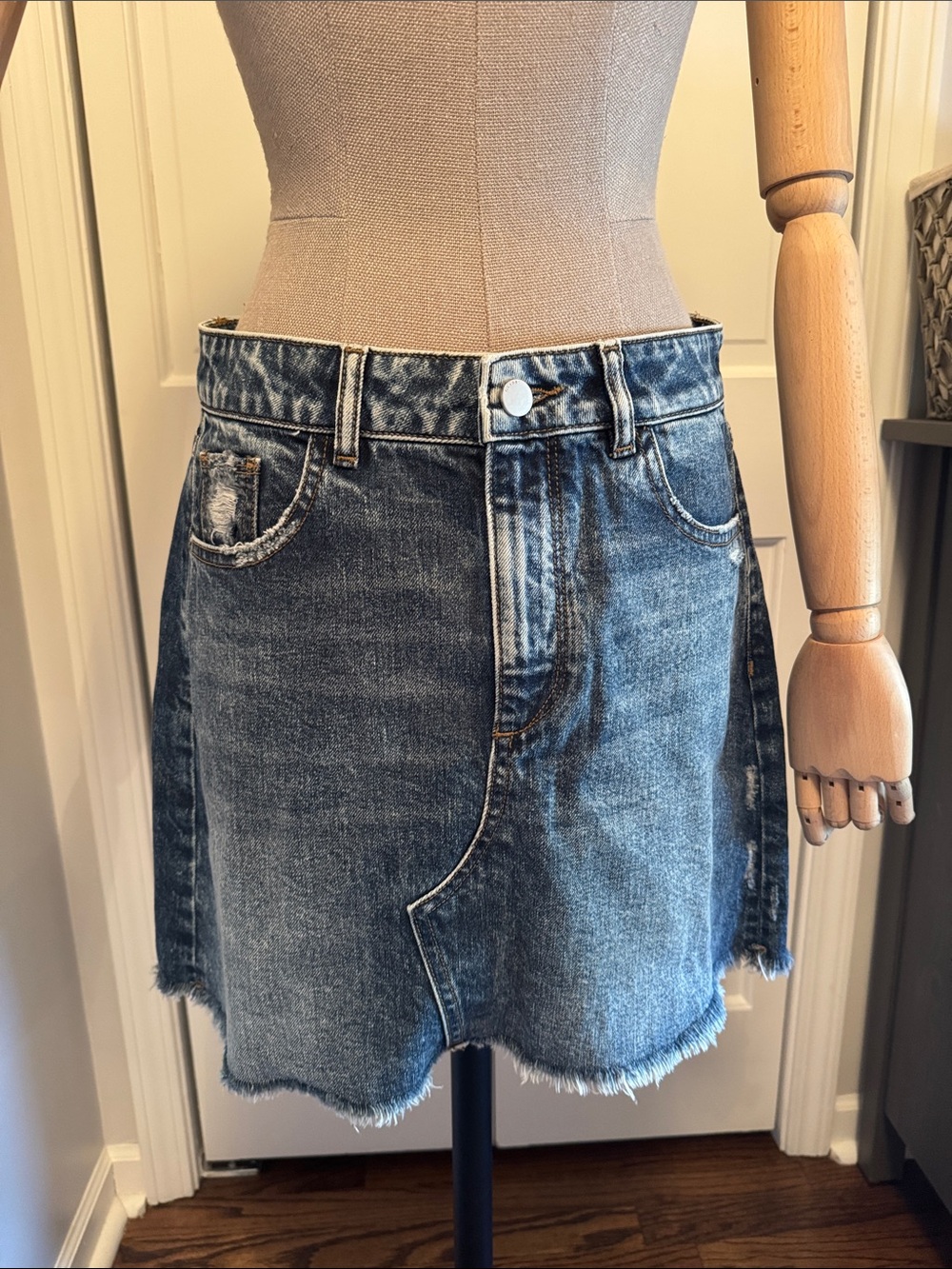 DL1961 Washed Blue Denim Mini Skirt